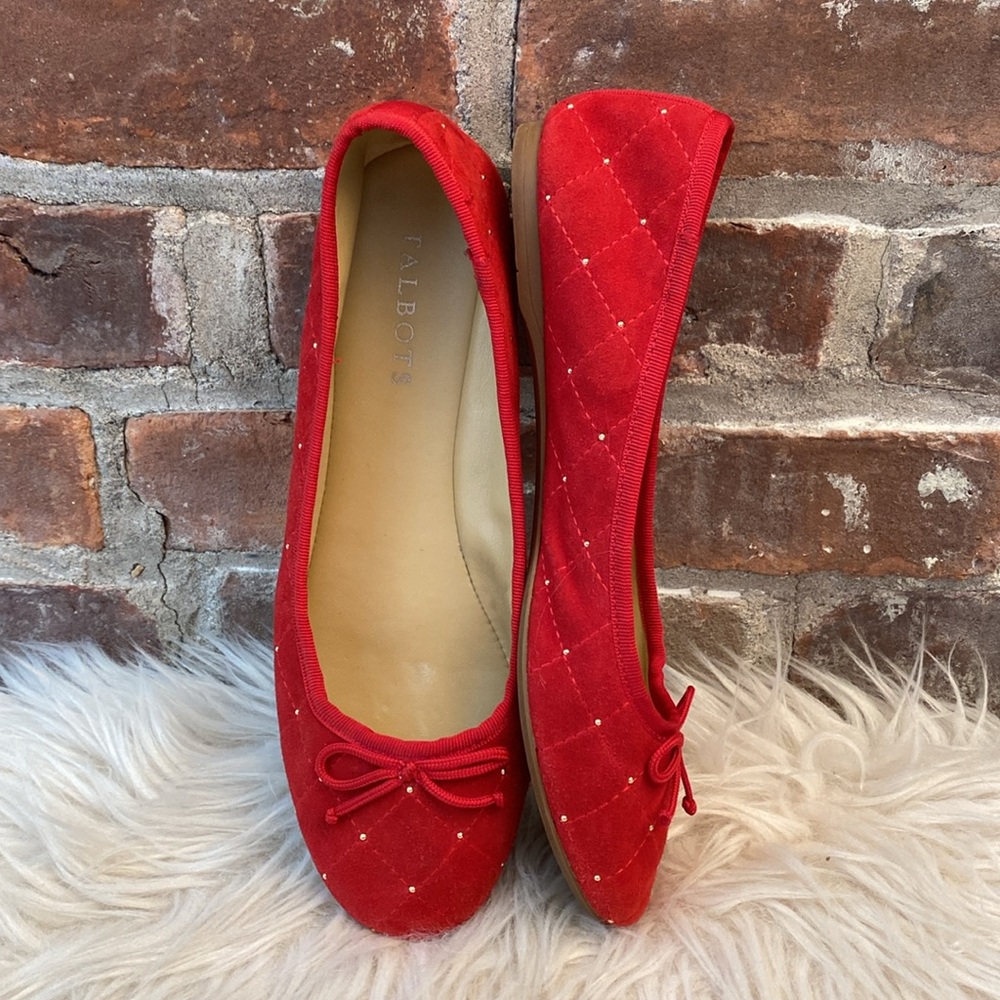 Talbots Penelope Quilted Ballet Flats - Studded Kid Suede - Red, Size 6.5M - Picture 5 of 17